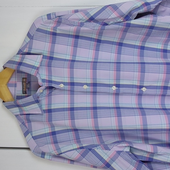 Peter Millar Southern comfort Purple/Pink Plaid Dress Shirt Preppy Office Sz.L - Picture 2 of 9